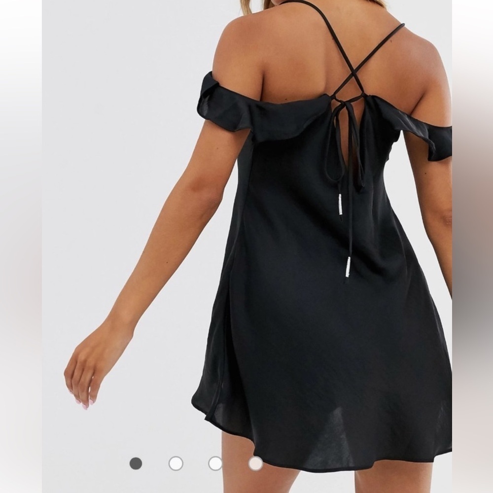 Free People Black Satin Ruffled Mini Dress Size Large L - Picture 9 of 14